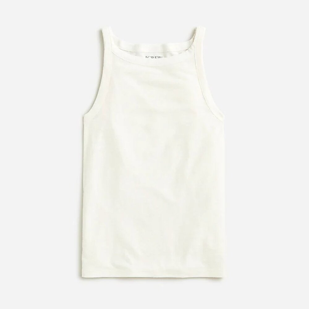 J. Crew High-neck tank top in stretch linen blend size XS ivory NWT